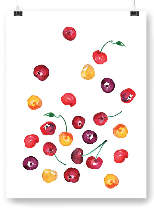 Watercolor cherries design print