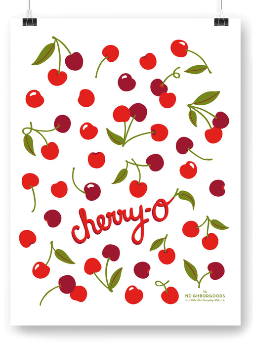 Cherries design print, featuring the phrase "Cherry-o," with the Neighborgoods logo at the bottom