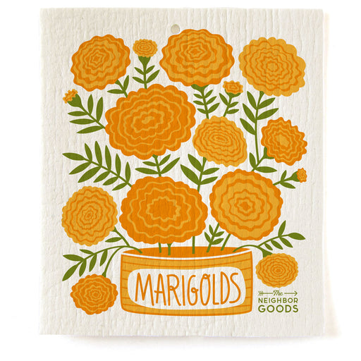 Reusable Swedish sponge cloth with marigold design